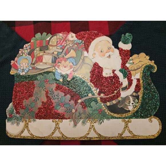 11 Vintage Die Cut Christmas Decorations W Bristle Santa Reindee Snowman 1970s - Picture 6 of 10